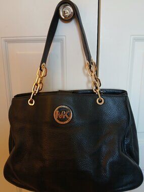Michael Kors Black Pebble Leather bag with Chain Link straps